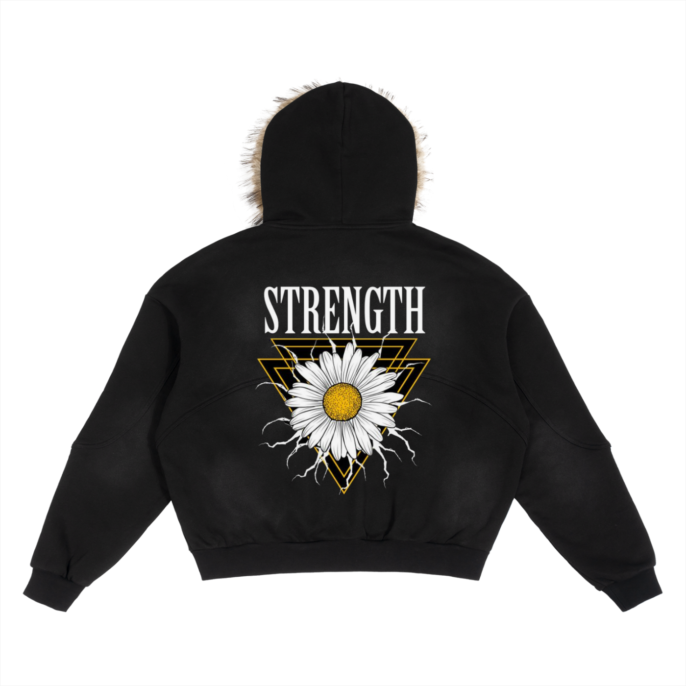 Sun Fade Boxy Detachable Fur Hoodie