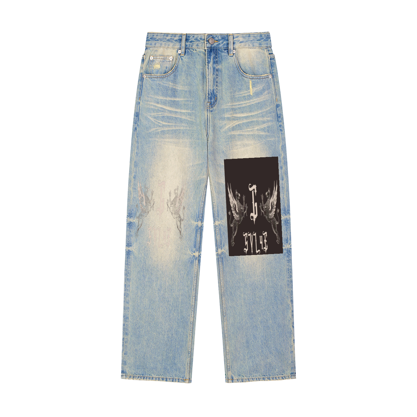 Sun Fade Raw Hem Denim Jeans