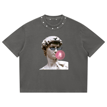 Bubble gum Unisex Washed Boxy Studded T-Shirt