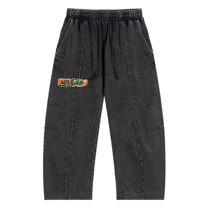Snow Wash Drawstring Cotton Pants