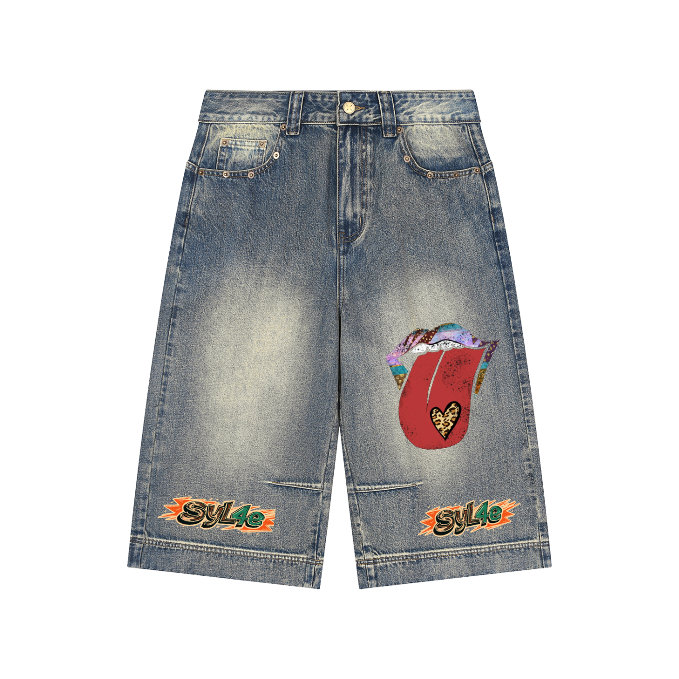 Vintage Wash Baggy Denim Shorts