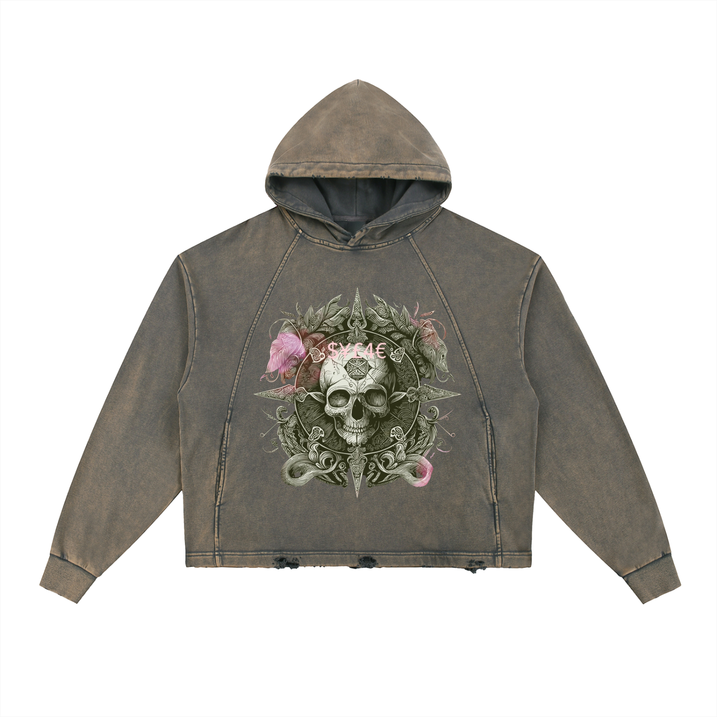 Vintage Washed Frayed-Hem Hoodie