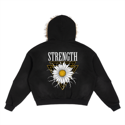 Sun Fade Boxy Detachable Fur Hoodie