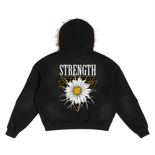 Sun Fade Boxy Detachable Fur Hoodie
