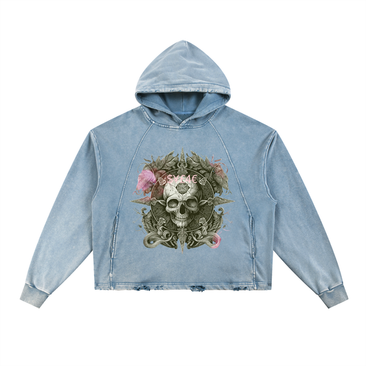 Vintage Washed Frayed-Hem Hoodie